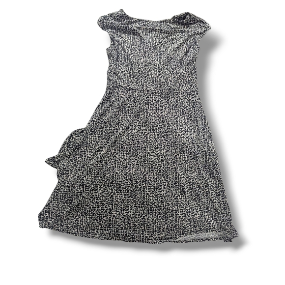 Lauren Ralph Lauren Black White Printed Ruched A Line Jersey Knit Dress Size 8 - Picture 2 of 12